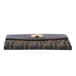 Pre Owned Fendi Brown Zucca Canvas and Leather Continental Wallet