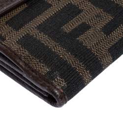 Pre Owned Fendi Brown Zucca Canvas and Leather Continental Wallet