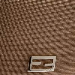 Pre Owned Fendi Gold Mesh Effect Leather FF Wallet On Chain