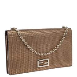 Fendi Gold Mesh Effect Leather FF Wallet On Chain