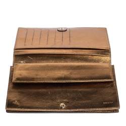 Pre Owned Fendi Gold Mesh Effect Leather FF Wallet On Chain