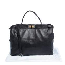 Pre Owned Fendi Black Leather Large Peekaboo Top Handle Bag