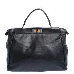 Pre Owned Fendi Black Leather Large Peekaboo Top Handle Bag