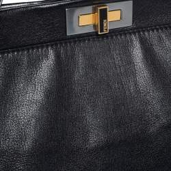 Pre Owned Fendi Black Leather Large Peekaboo Top Handle Bag