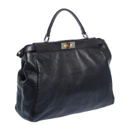 Pre Owned Fendi Black Leather Large Peekaboo Top Handle Bag
