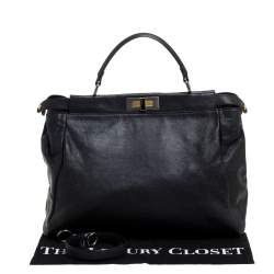 Pre Owned Fendi Black Leather Large Peekaboo Top Handle Bag
