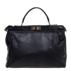 Pre Owned Fendi Black Leather Large Peekaboo Top Handle Bag