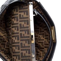 Pre Owned Fendi Black Leather Large Peekaboo Top Handle Bag