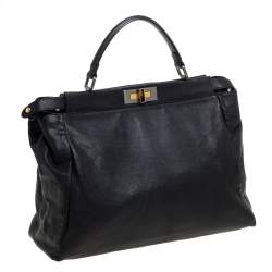 Pre Owned Fendi Black Leather Large Peekaboo Top Handle Bag