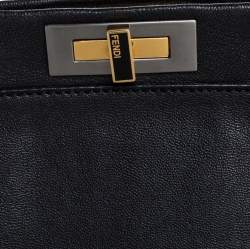 Pre Owned Fendi Black Leather Large Peekaboo Top Handle Bag