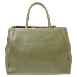 Pre Owned Fendi Olive Green Leather Medium 2Jours Tote