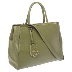 Pre Owned Fendi Olive Green Leather Medium 2Jours Tote