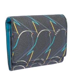 Fendi Multicolor Ellite Birds Print Leather Flap Compact Wallet