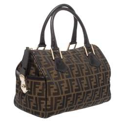 Pre Owned Fendi Tobacco Zucca Coated Canvas Small Boston Bag
