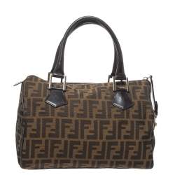 Pre Owned Fendi Tobacco Zucca Coated Canvas Small Boston Bag