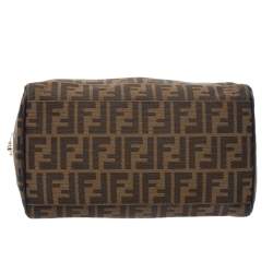 Pre Owned Fendi Tobacco Zucca Coated Canvas Small Boston Bag