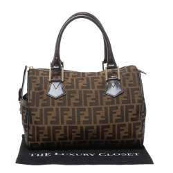 Pre Owned Fendi Tobacco Zucca Coated Canvas Small Boston Bag