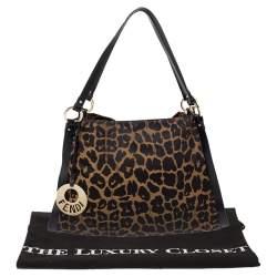 Pre Owned حقيبة يد فندي شيف جلد وكانفاس طباعة فهد بنية/ سوداء