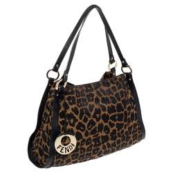 Pre Owned حقيبة يد فندي شيف جلد وكانفاس طباعة فهد بنية/ سوداء