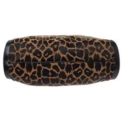 Pre Owned حقيبة يد فندي شيف جلد وكانفاس طباعة فهد بنية/ سوداء