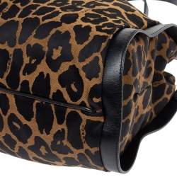 Pre Owned حقيبة يد فندي شيف جلد وكانفاس طباعة فهد بنية/ سوداء