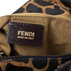 Pre Owned حقيبة يد فندي شيف جلد وكانفاس طباعة فهد بنية/ سوداء