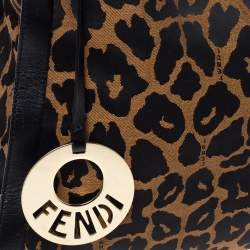 Pre Owned حقيبة يد فندي شيف جلد وكانفاس طباعة فهد بنية/ سوداء