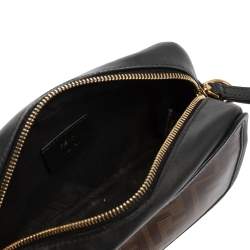 Pre Owned Fendi Black Brown Zucca Coated Canvas and Leather Mini Camera Bag