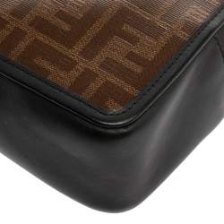 Pre Owned Fendi Black Brown Zucca Coated Canvas and Leather Mini Camera Bag