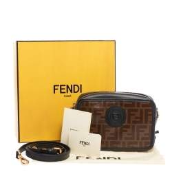 Pre Owned Fendi Black Brown Zucca Coated Canvas and Leather Mini Camera Bag