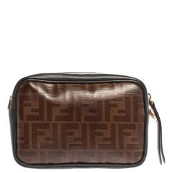 Pre Owned Fendi Black Brown Zucca Coated Canvas and Leather Mini Camera Bag