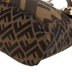 Fendi Tobacco Zucca Canvas and Leather Maxi Baguette Flap Shoulder Bag