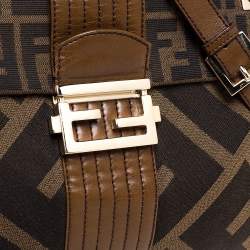 Fendi Tobacco Zucca Canvas and Leather Maxi Baguette Flap Shoulder Bag