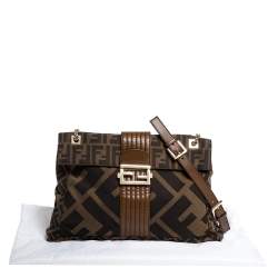 Fendi Tobacco Zucca Canvas and Leather Maxi Baguette Flap Shoulder Bag
