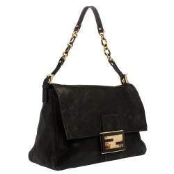 Pre Owned Fendi Black Iridescent Leather Mama Forever Large Flap Shoulder Bag