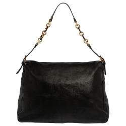 Pre Owned Fendi Black Iridescent Leather Mama Forever Large Flap Shoulder Bag