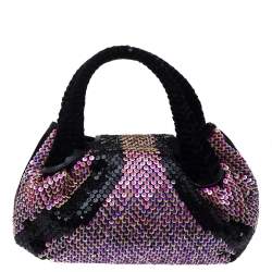 Pre Owned Fendi Black/Pink Sequins,Satin and Velvet Spy Hobo