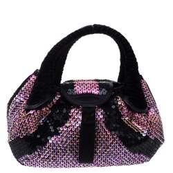 Pre Owned Fendi Black/Pink Sequins,Satin and Velvet Spy Hobo