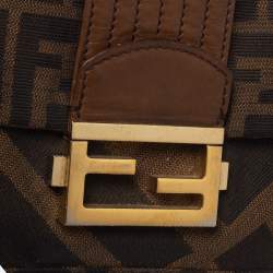 Pre Owned Fendi Brown Zucca Canvas and Leather Baguette Chain Shoulder Bag