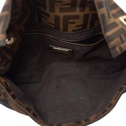 Pre Owned Fendi Brown Zucca Canvas and Leather Baguette Chain Shoulder Bag