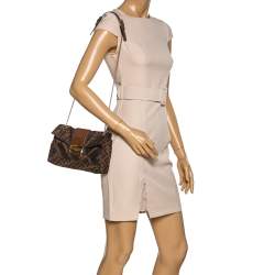 Pre Owned Fendi Brown Zucca Canvas and Leather Baguette Chain Shoulder Bag