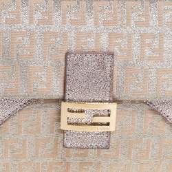 Pre Owned Fendi Biege Shimmer Zucchino Canvas and Leather Sweet Pochette Bag