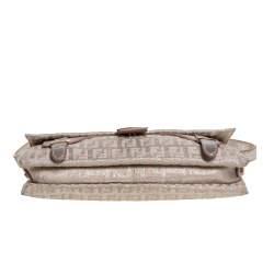 Pre Owned Fendi Biege Shimmer Zucchino Canvas and Leather Sweet Pochette Bag