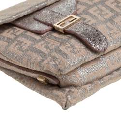 Pre Owned Fendi Biege Shimmer Zucchino Canvas and Leather Sweet Pochette Bag