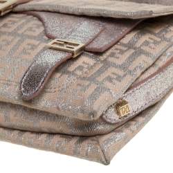 Pre Owned Fendi Biege Shimmer Zucchino Canvas and Leather Sweet Pochette Bag