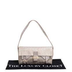 Pre Owned Fendi Biege Shimmer Zucchino Canvas and Leather Sweet Pochette Bag