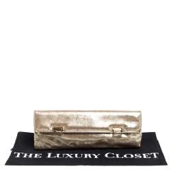Pre Owned Fendi Gold Shimmer Leather Flap Long Clutch