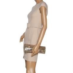 Pre Owned Fendi Gold Shimmer Leather Flap Long Clutch