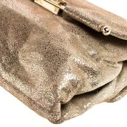 Pre Owned Fendi Gold Shimmer Leather Flap Long Clutch