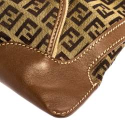 Pre Owned Fendi Tobacco Zucchino Canvas and Leather Front Pocket Shoulder Bag
